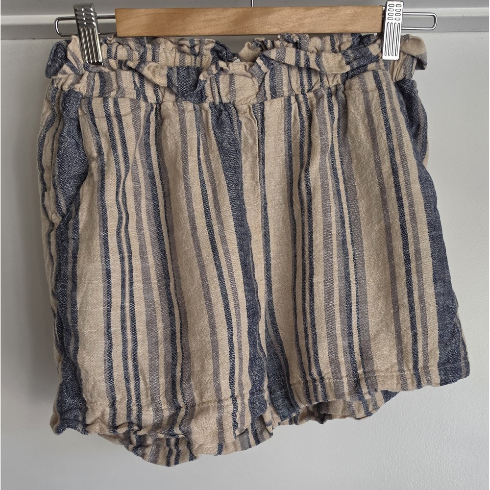 Final Touch Shorts Womens 26in Waist Casual Striped Beige Blue Linen Coastal